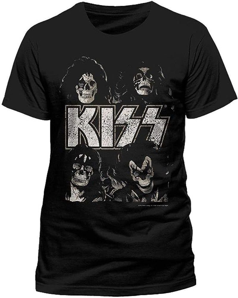 coole-fun-t-shirts Print-Shirt KISS HEADS T-SHIRT SKULL Schwarz M XXL - L XL 