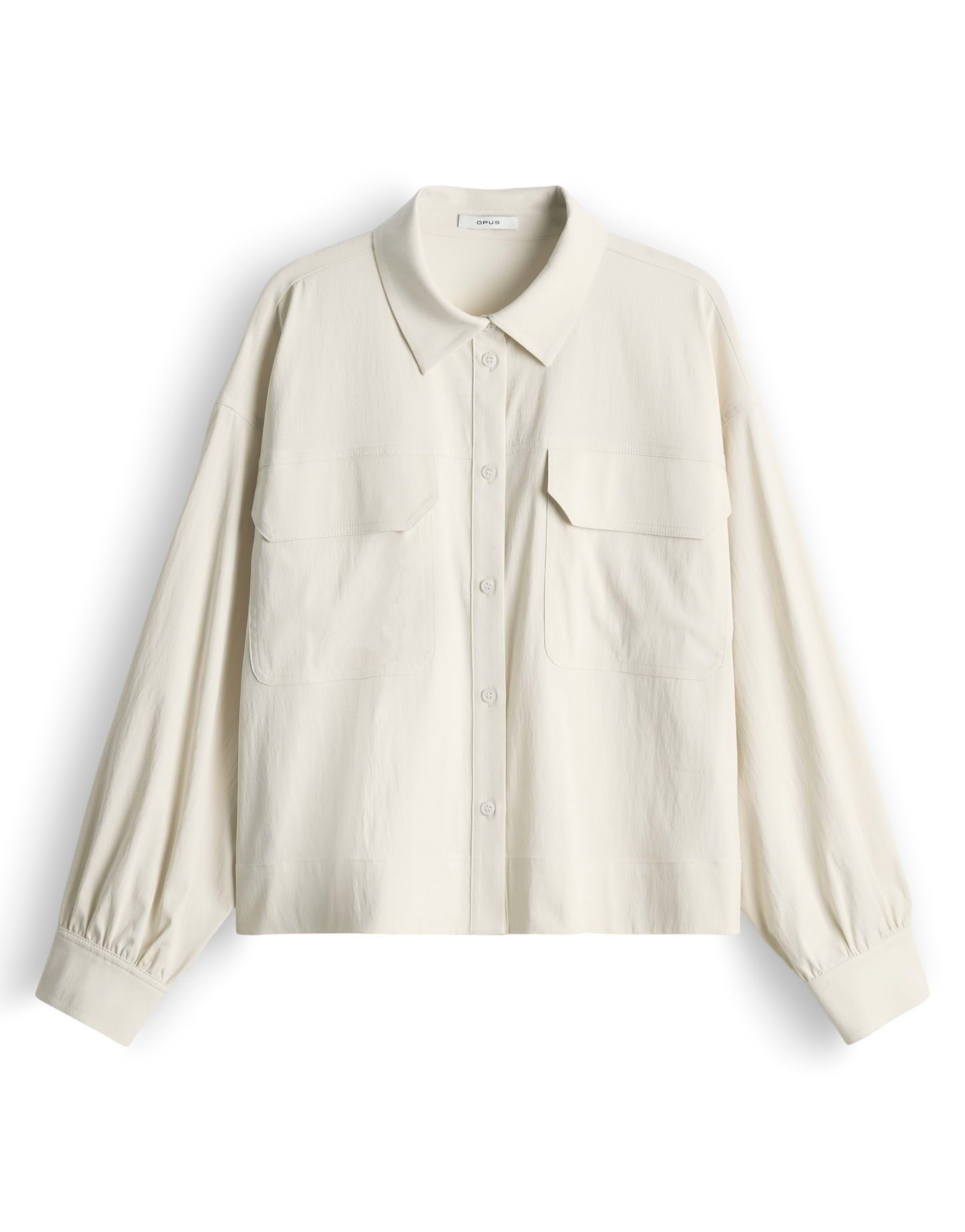OPUS Hemdbluse Hemdbluse aus Lyocell mit Crinkle-Effekt Lockere Passform, aufgesetzte Pattentaschen, Ballonärmel