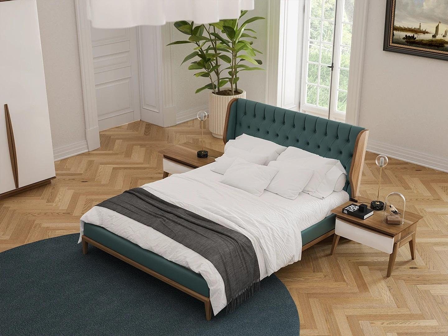 Möbel, Nachttische), Nachttische 2x (3-St., 3tlg 2x Bett JVmoebel Schlafzimmer Made Modern Europa Luxus Set + Bett Schlafzimmer-Set in