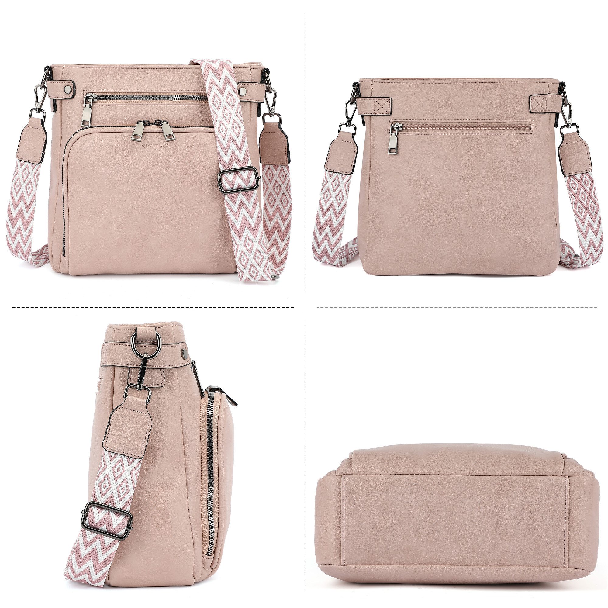 TAN.TOMI Schultertasche Handtasche damen mittelgroß Umhängetaschen crossbody bag, Retro leder PU damentaschen mit breitem gurt handtaschen