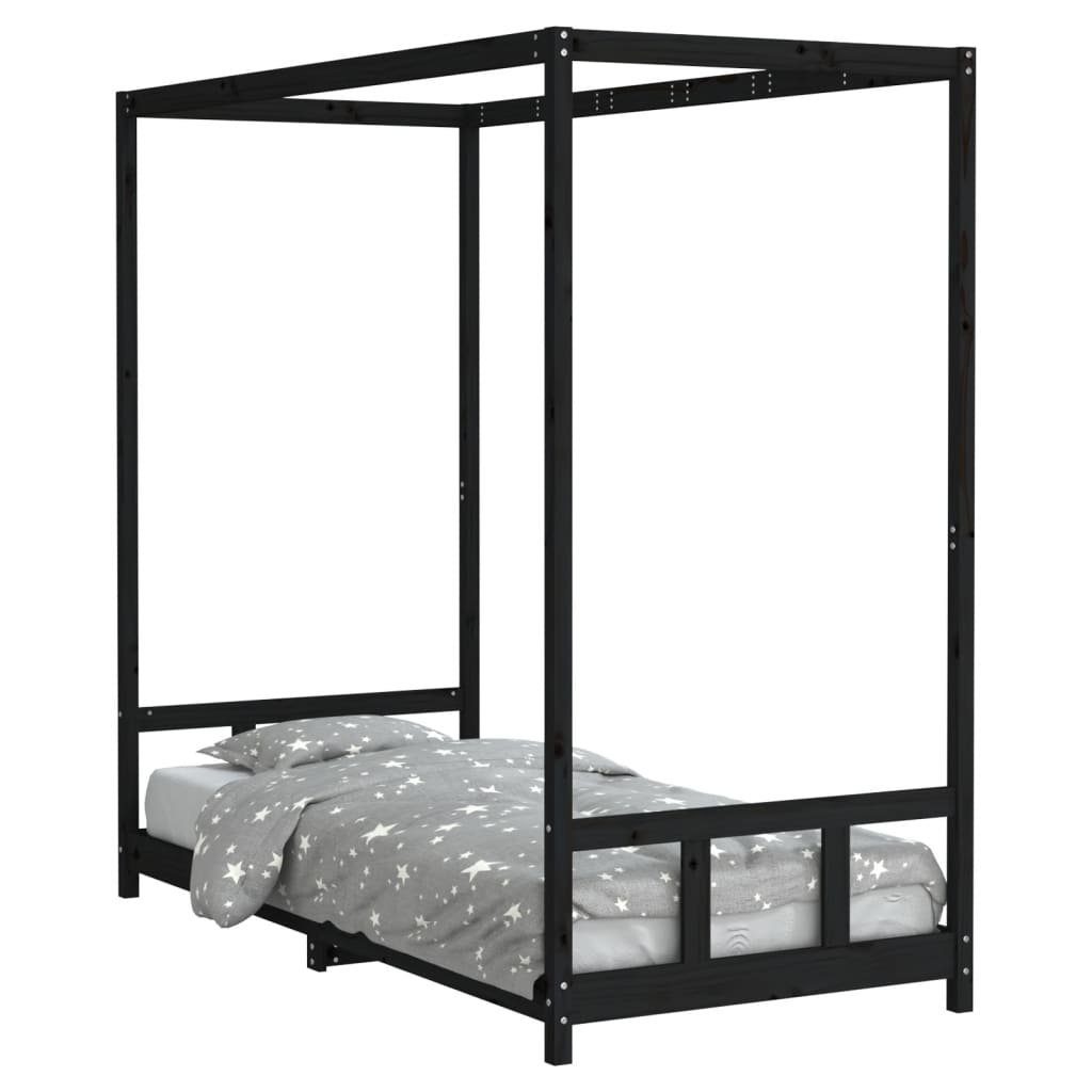 vidaXL Kinderbett 90 x 200 cm Kinderbett Schwarz 90x200 cm Massivholz Kiefer