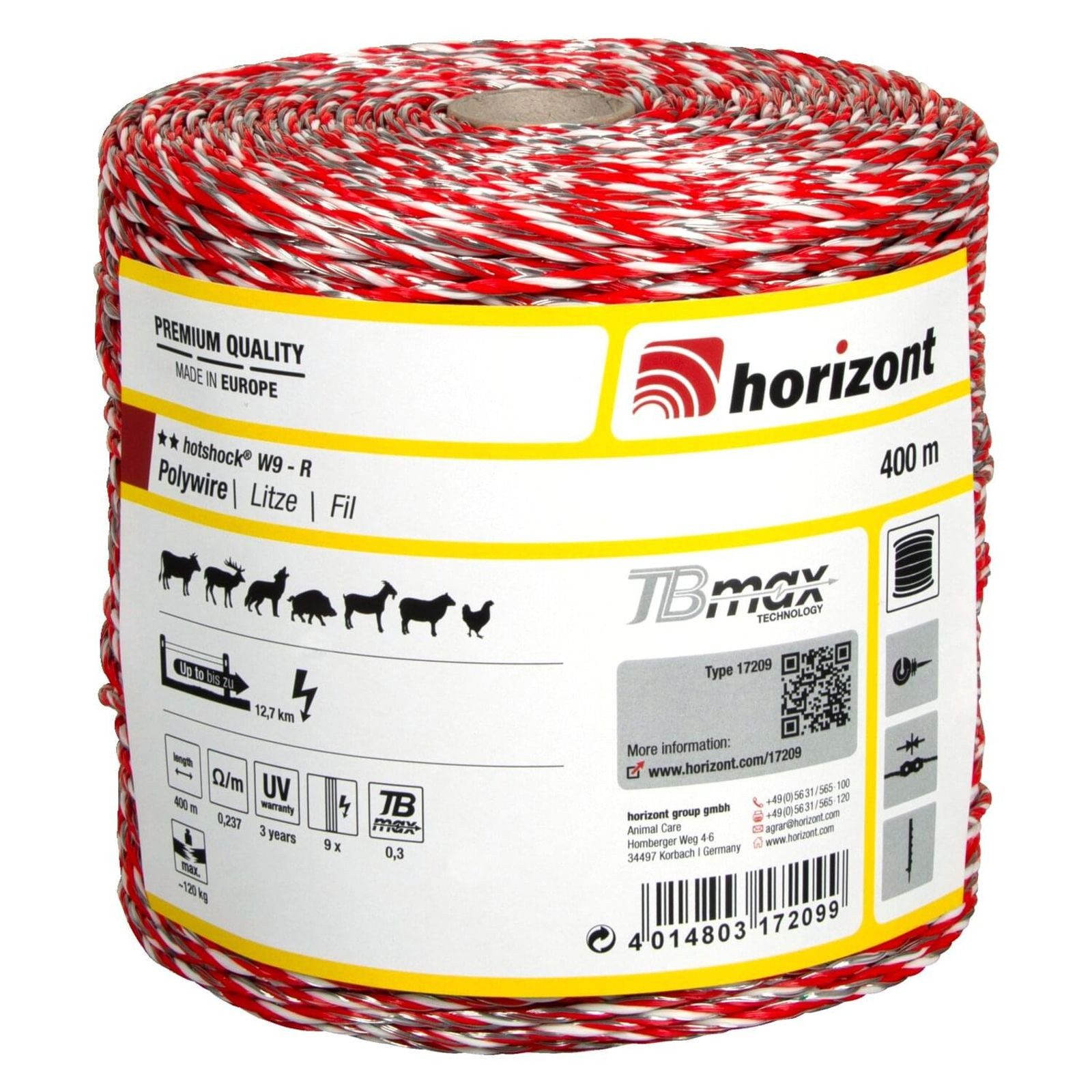 Horizont horizont Weidezaunlitze hotshock® W9-R 400 m 9 Leiter Ø 0,30 mm Stromkabel