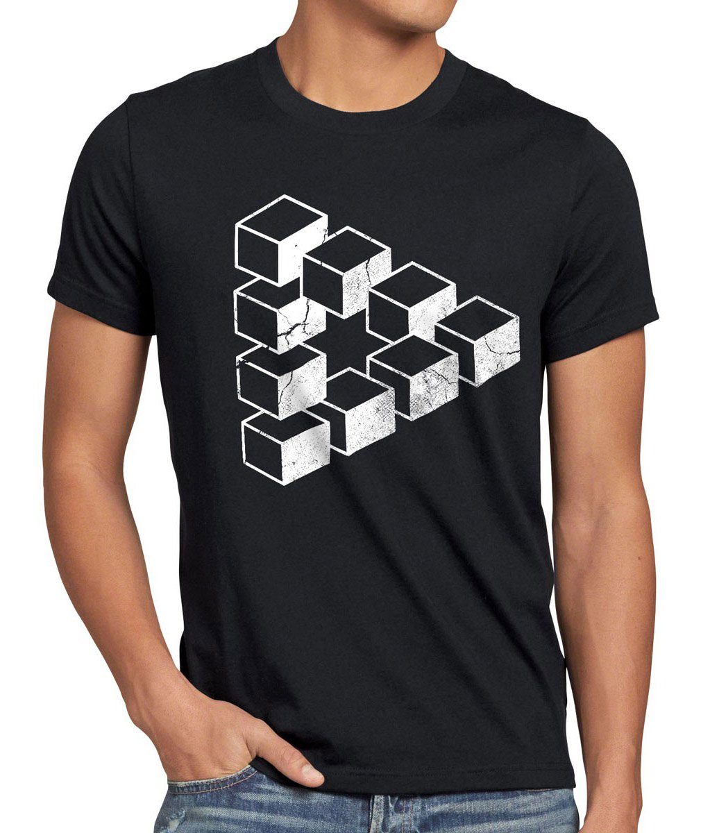 style3 Print-Shirt Herren T-Shirt Cube Big Sheldon würfel Escher Cooper Penrose Dreieck Theory bang schwarz | T-Shirts