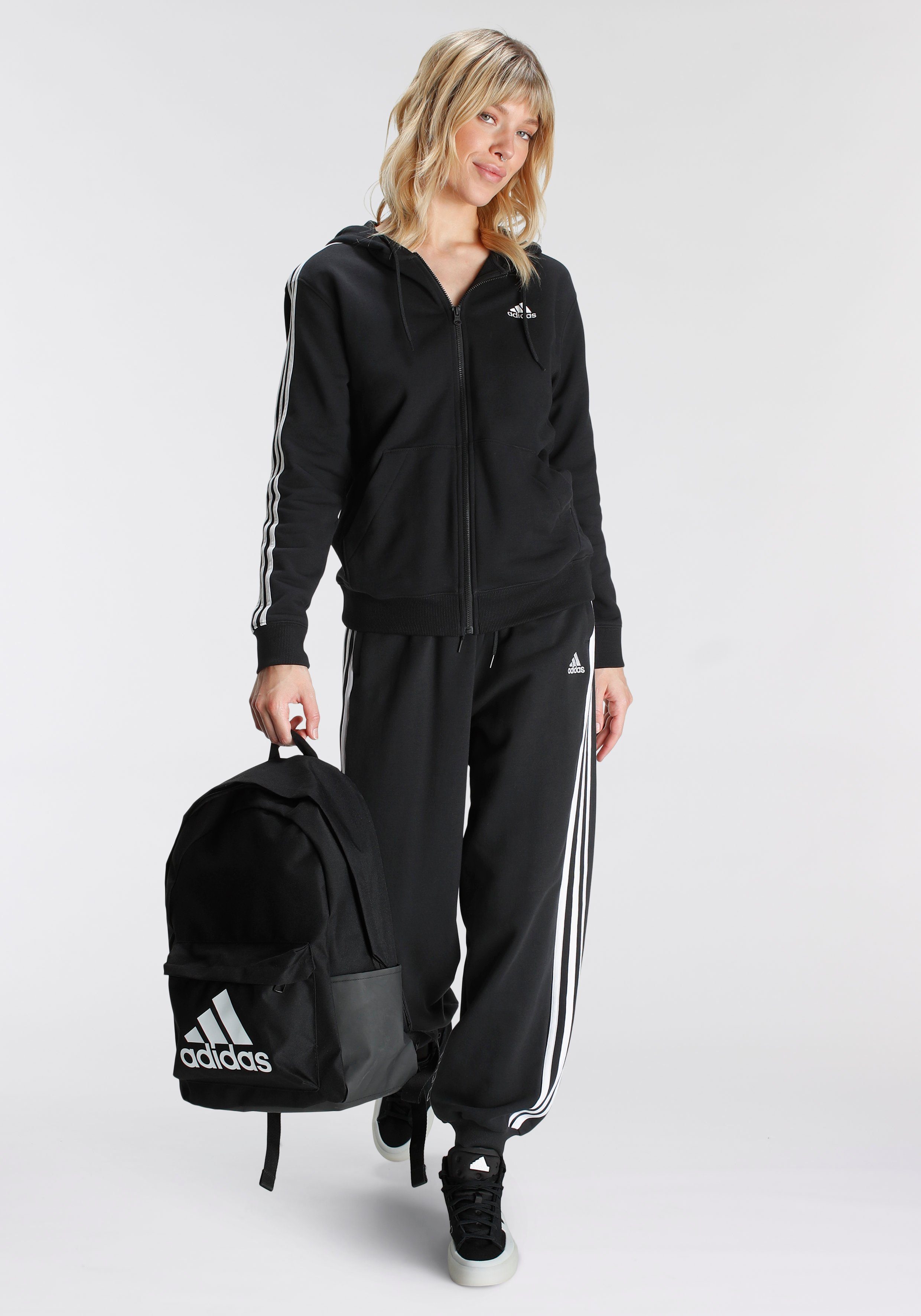 ESSENTIALS REGULAR Sportswear Black Kapuzensweatshirt / (1-tlg) adidas KAPUZENJACKE FRENCH 3STREIFEN White TERRY