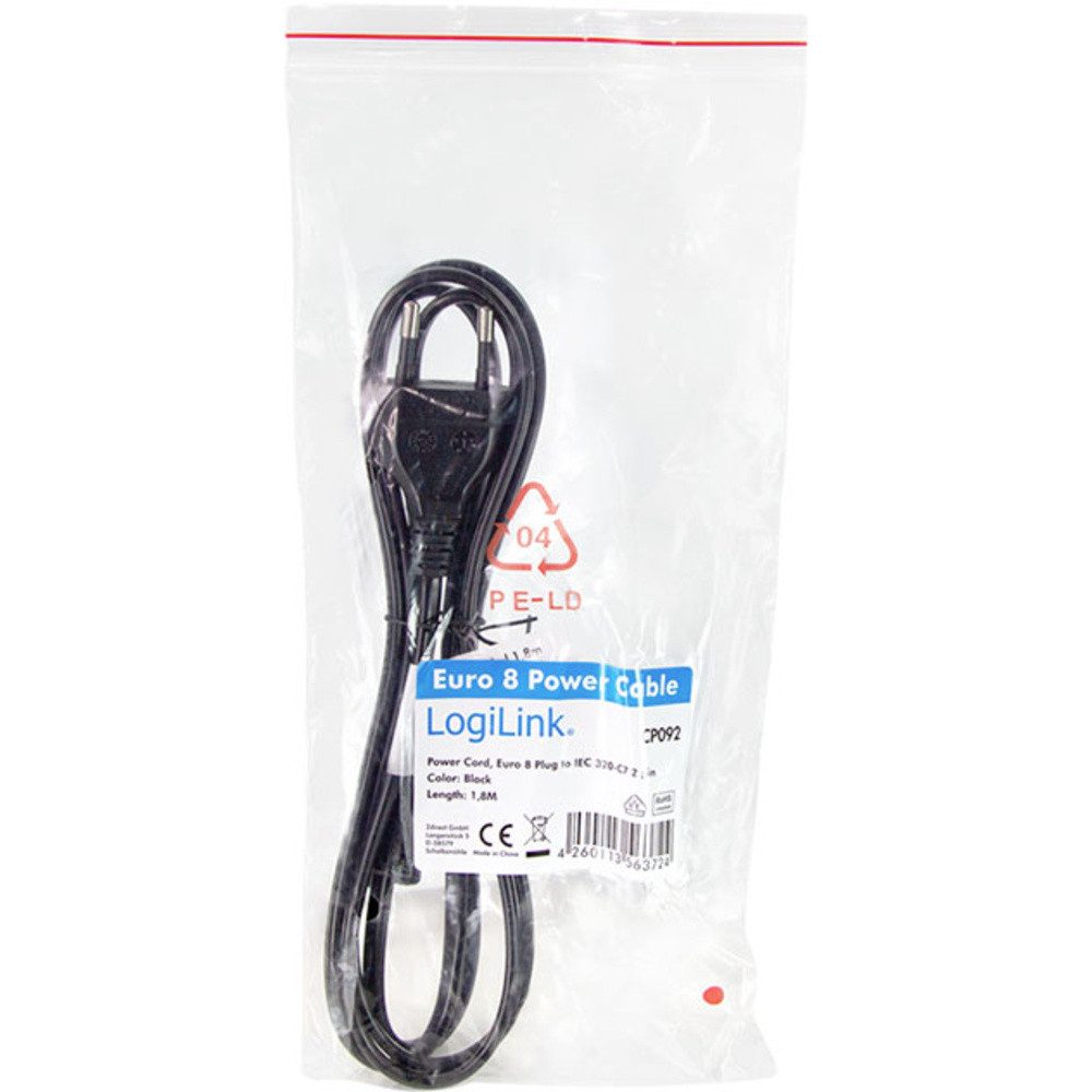 LogiLink LogiLink Strom Anschlusskabel [1x Euro-Stecker - 1x Kleingeräte-Buchse Stromkabel, (180.00 cm)