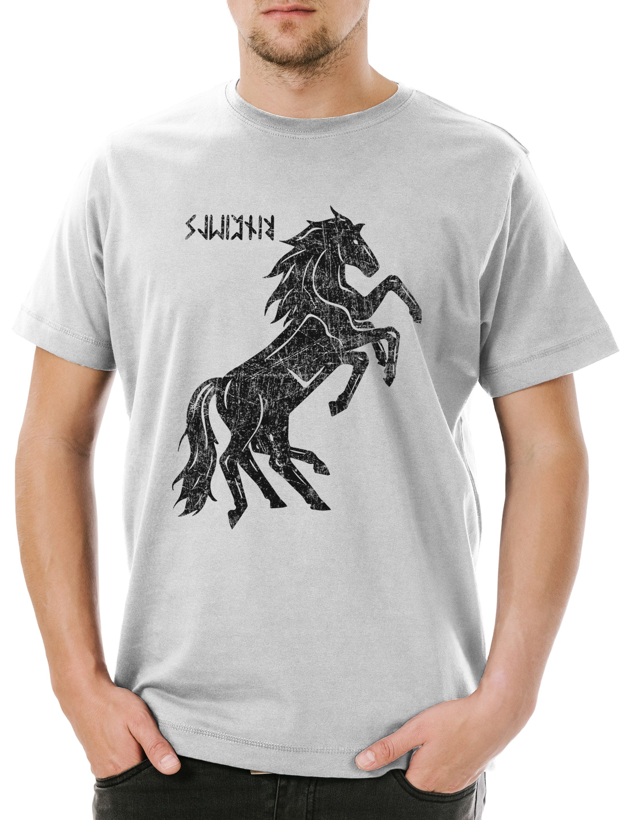 Urban Backwoods Print-Shirt Sleipnir II Herren T-Shirt Odhins Horse Pferd Horse Wikinger Drinking (1-tlg) Horn Vikings Skol Prost