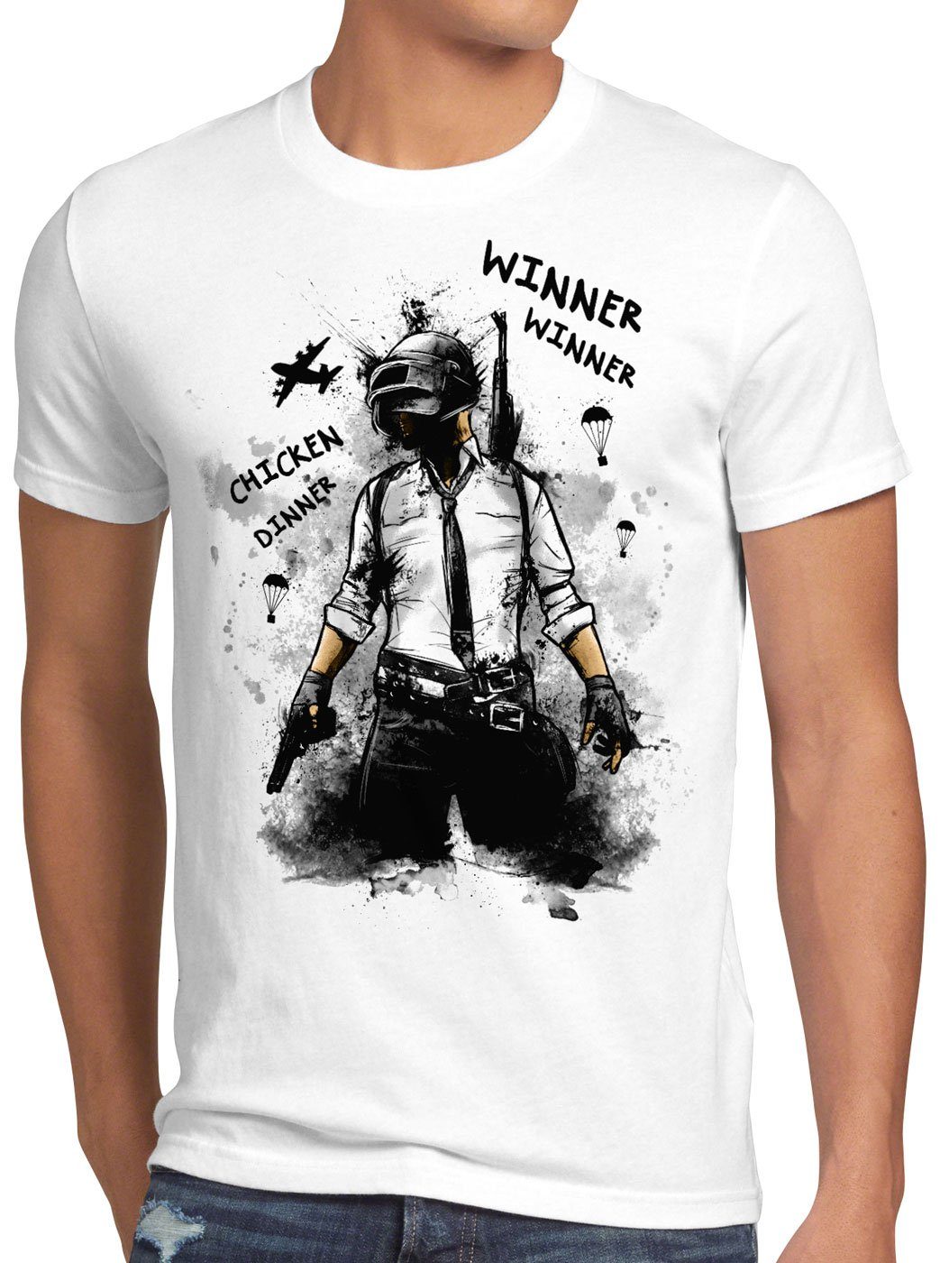 style3 Print-Shirt Herren T-Shirt Winner Gefecht battle royale pvp multiplayer online survival weiß