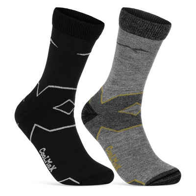 sockenkauf24 Funktionssocken Merino Wandersocken für Herren & Damen Outdoor Trekking Socken (Schw/Gr-Gr/Gelb, 2-Paar, 35-38) - 50101P WP