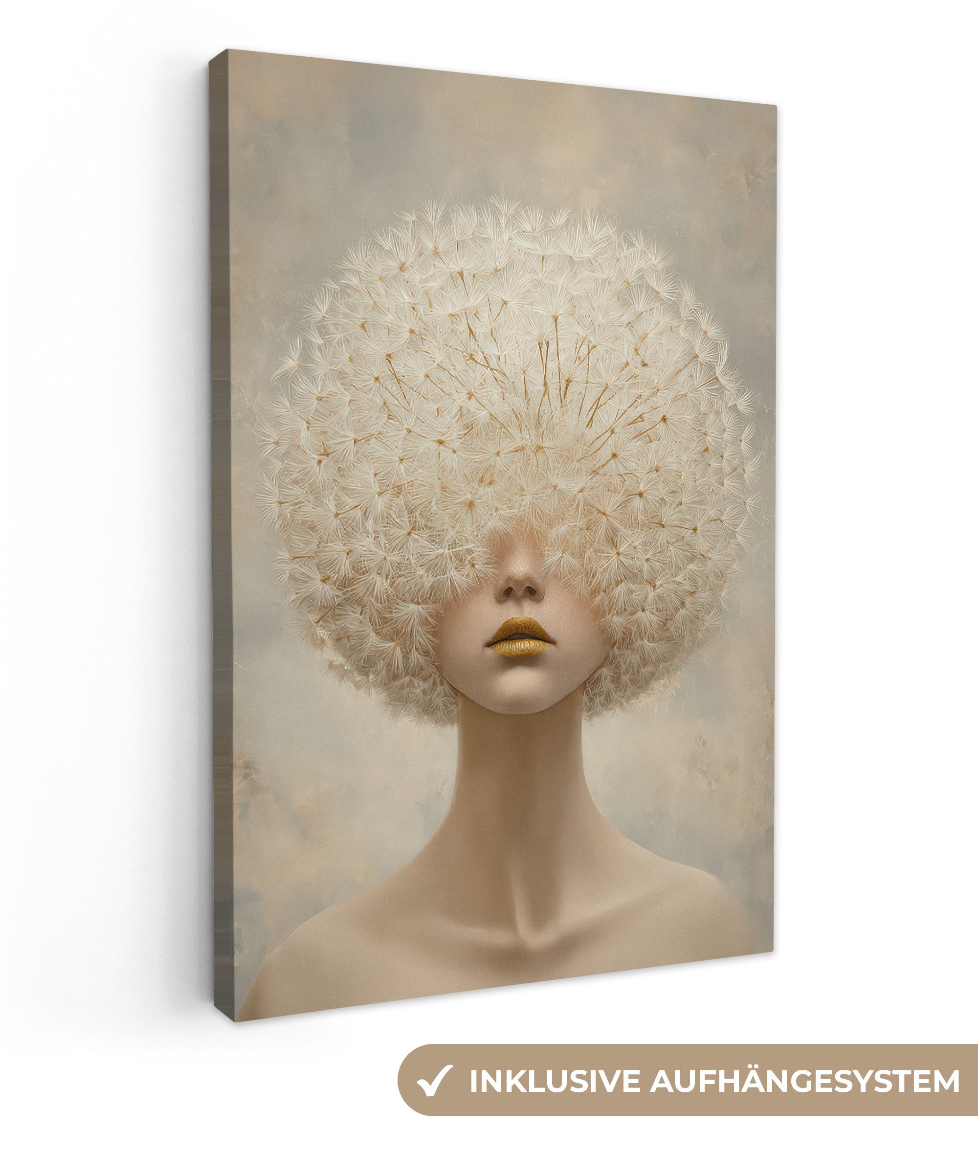 OneMillionCanvasses® Leinwandbild Dreamy - Beige - Löwenzahnsamen, Fotodruck (1 St), Leinwand Canvas Wandbild, Wanddekoration 20x30 cm