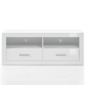 Lomadox Wohnwand BALVE-61, (5-St., 5-tlg), Wohnzimmer -Set inkl. Vitrine mit LED in Hochglanz weiß 265x198x45cm