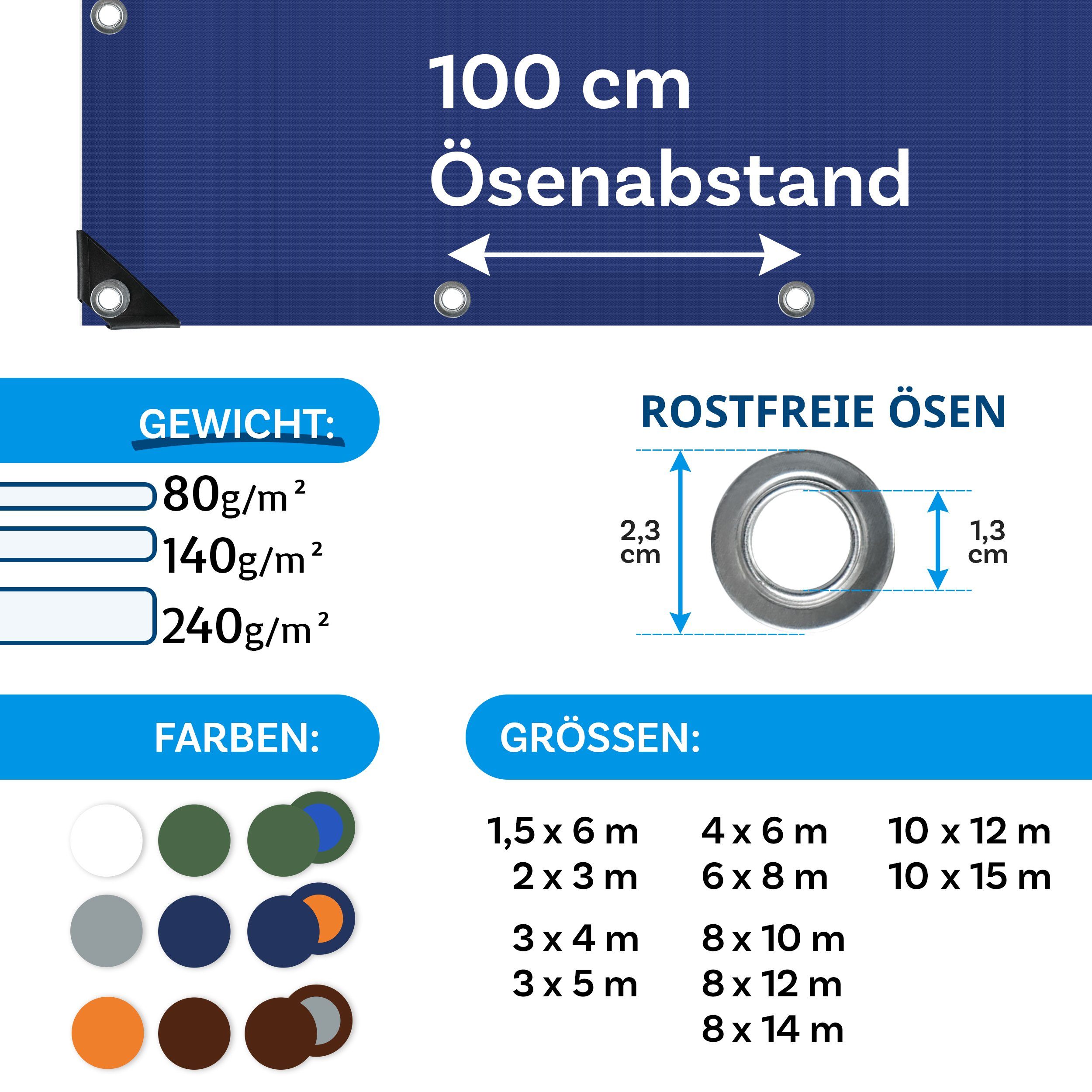 casa pura Schutzplane extra reißfest 140 g/m², Abdeckplane in mehreren Farben & Größen, Wasserdicht & Reißfest
