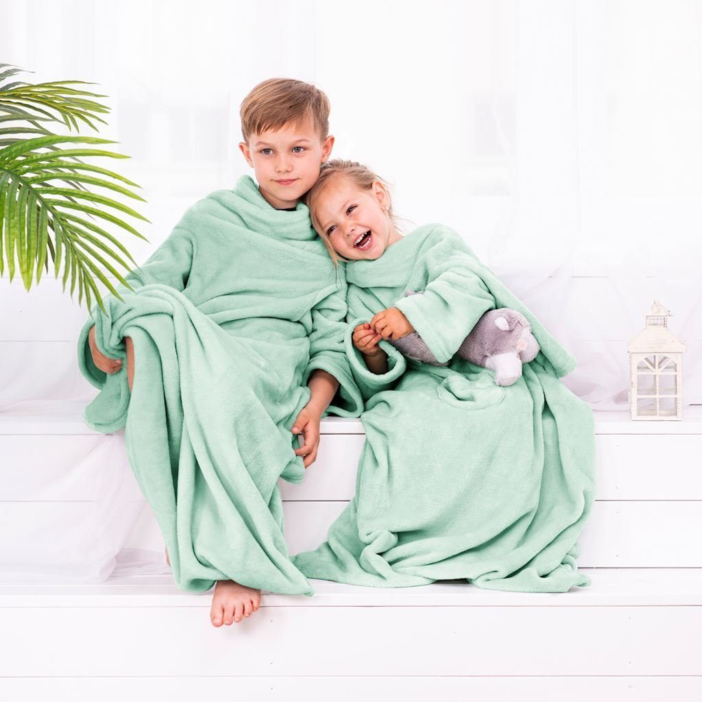 Tagesdecke Ärmeldecke Lazy Kids - TV Blanket mit Ärmeln, DecoKing, Tragbare Kuscheldecke für Kinder peppermint