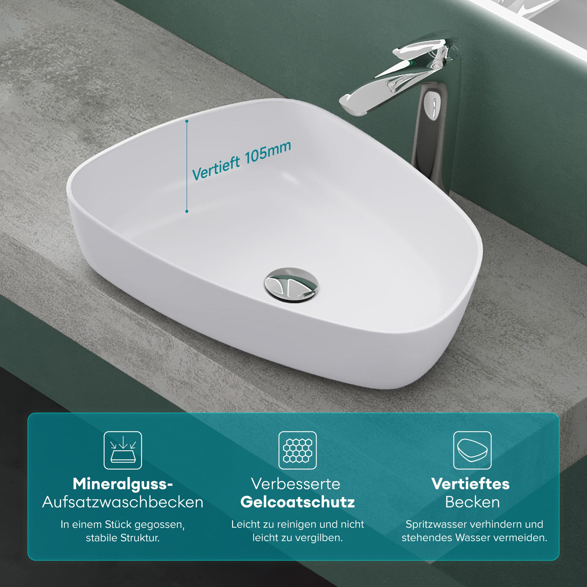 Mai & Mai Aufsatzwaschbecken Design Waschbecken Col806 Mineralguss