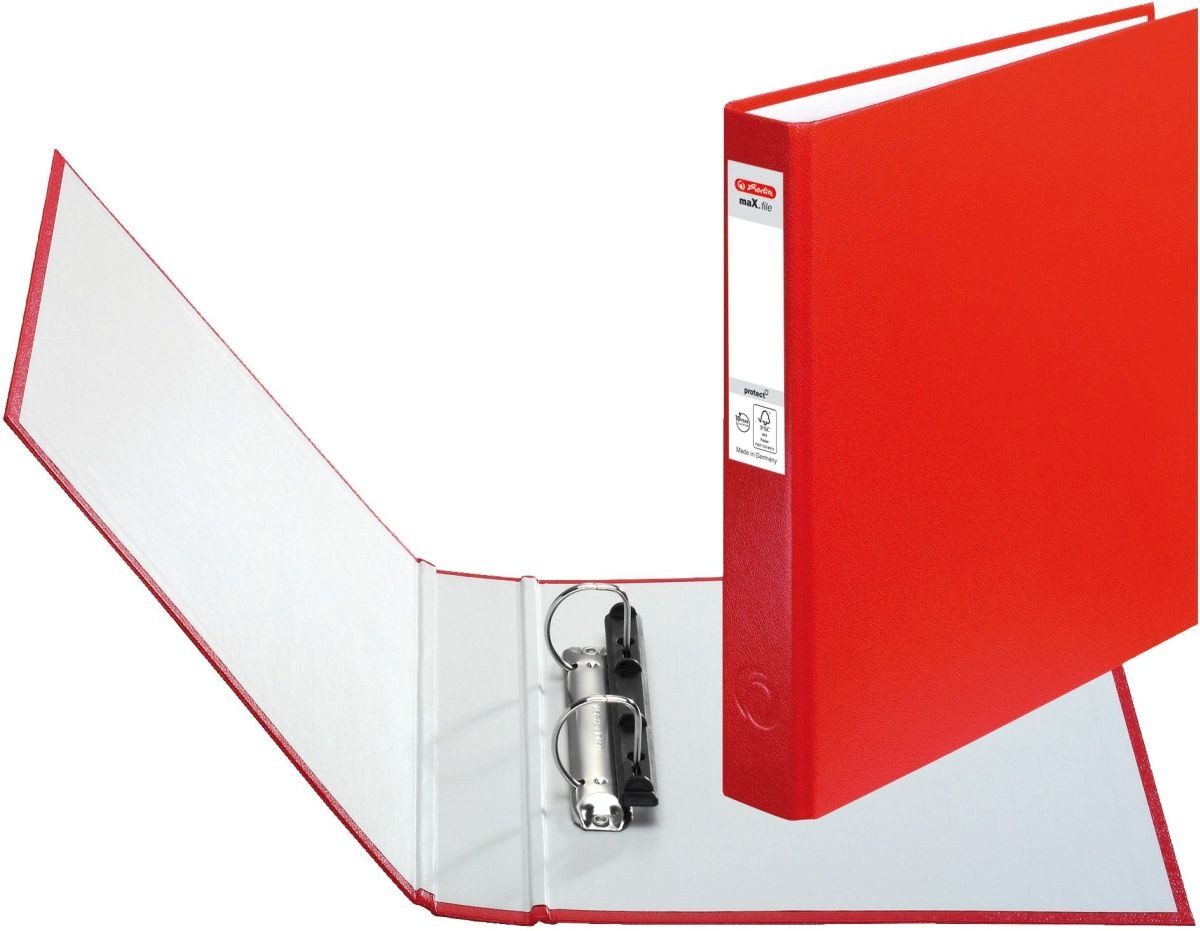 Herlitz Präsentationsordner Ringbuch protect 2 Ringe 25mm A5 rot maX.file (24 Stück)