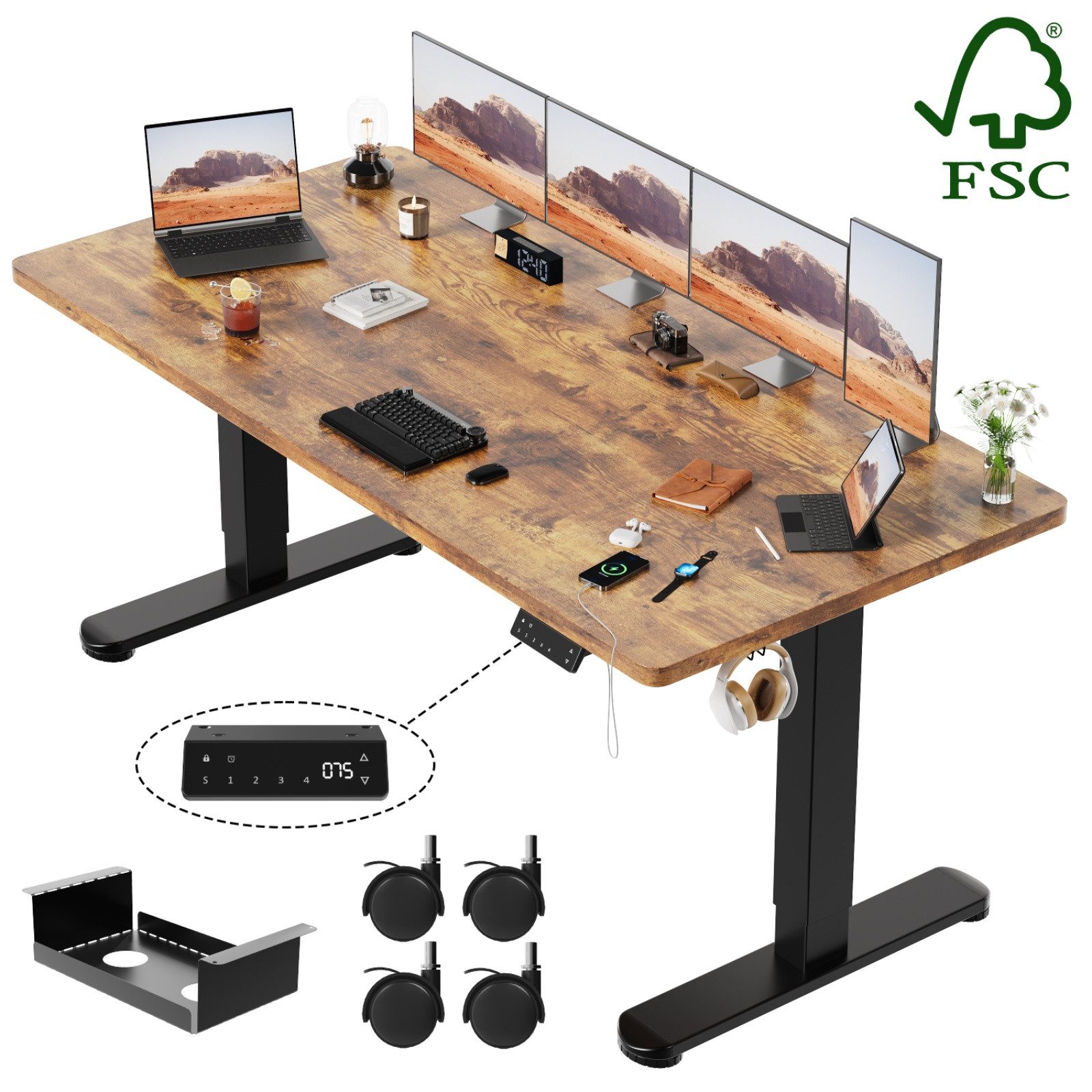 HOMALL Schreibtisch Höhenverstellbarer Elektrisch mit 25mm starker einteiliger Tischplatte (25 mm dicke, nahtlose, monolithische Tischplatten Keine gespleilten Platten Vielseitig und hochwertig Erinnerung bei langerem Stehen)