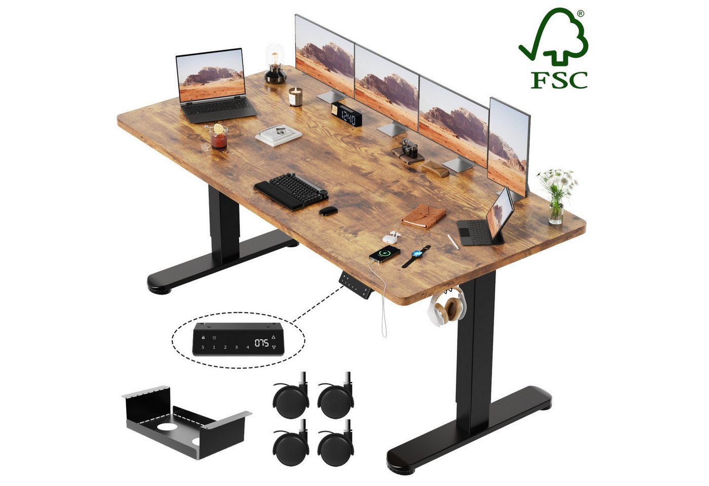HOMALL Schreibtisch Höhenverstellbarer Elektrisch mit 25mm starker einteiliger Tischplatte (25 mm dicke, nahtlose, monolithische Tischplatten Keine gespleilten Platten Vielseitig und hochwertig Erinnerung bei langerem Stehen)