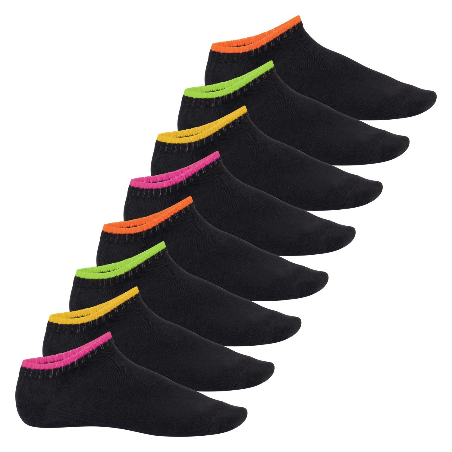 Footstar Füßlinge Damen & Herren Sneaker Socken (8 Paar), Neon Sportsocken Neon Flash - Schwarz