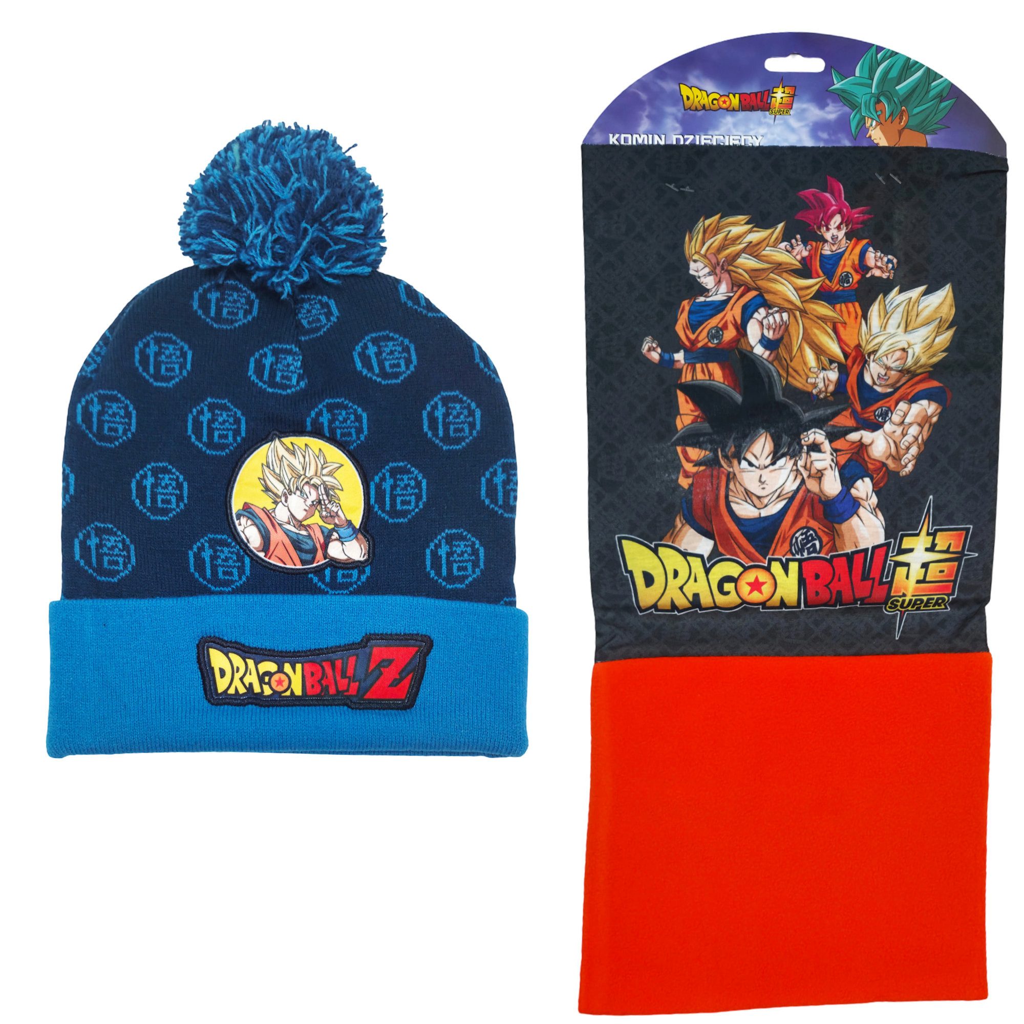 Dragon Ball Bommelmütze Anime Dragon Ball Z Kinder 2 tlg Set Wintermütze Bommelmütze Snood (Spar-Set, 2-St) Gr. 52 bis 54
