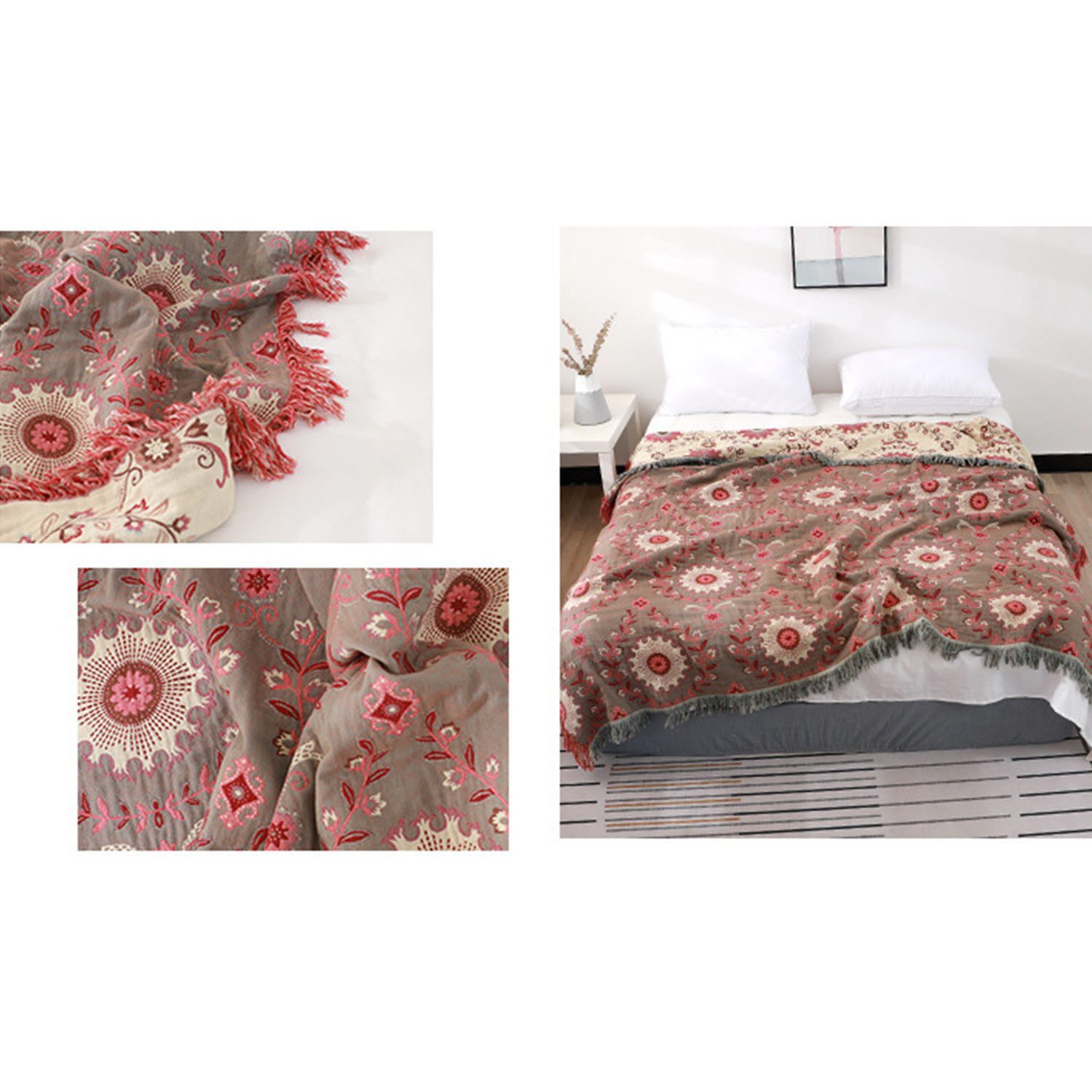 FELIXLEO Tagesdecke Decke Böhmische quastengewebte Tagesdecke Sofadecke 150 cm x 200 cm