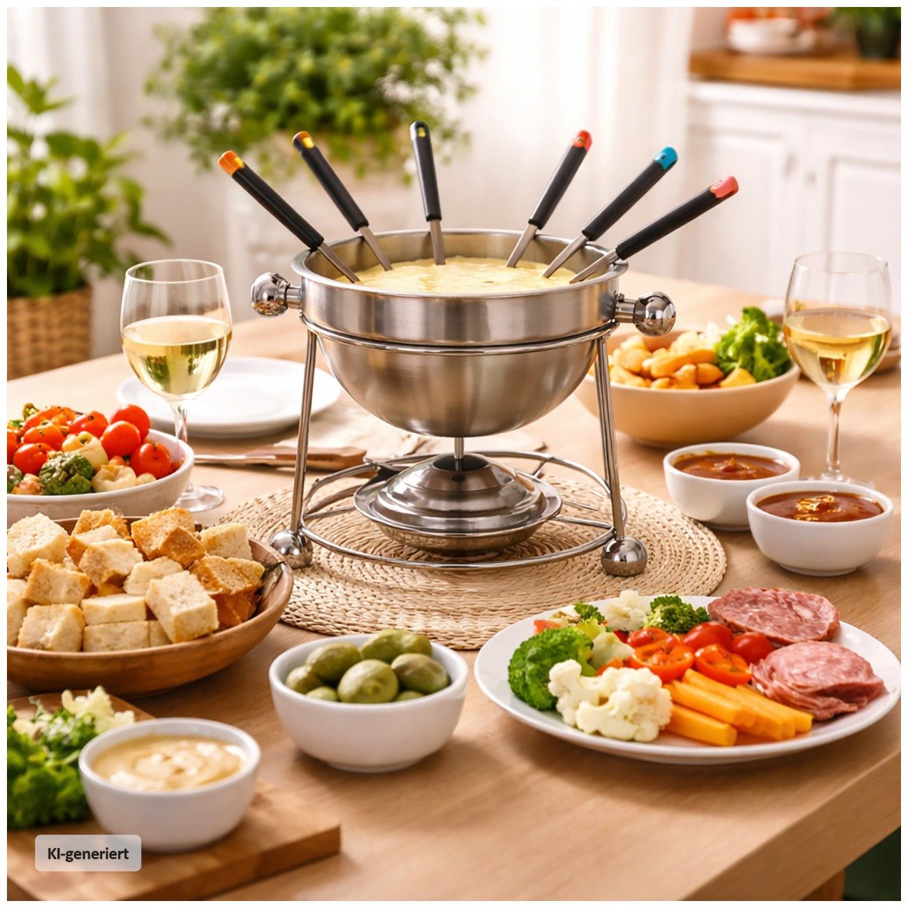 Neuetischkultur Fonduetopf Fondueset inklusive 4 Gabeln und Stövchen, Edelstahl, Keramik (Set, 5-tlg)