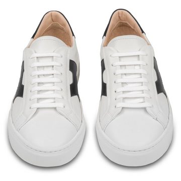 ROSSANO BISCONTI Herren Kalbsleder Sneaker in weiß mit schwarzen Applikationen Sneaker Handgefertigt in Italien