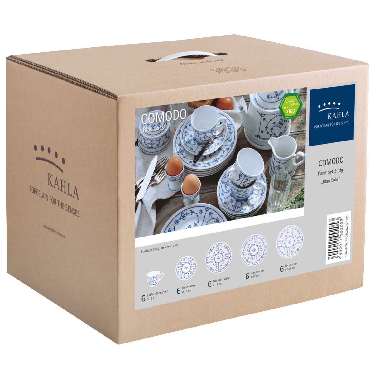 KAHLA Kombiservice Blau Saks Indisch Blau Strohblumenmuster, 6 Personen, Porzellan, 30-tlg.