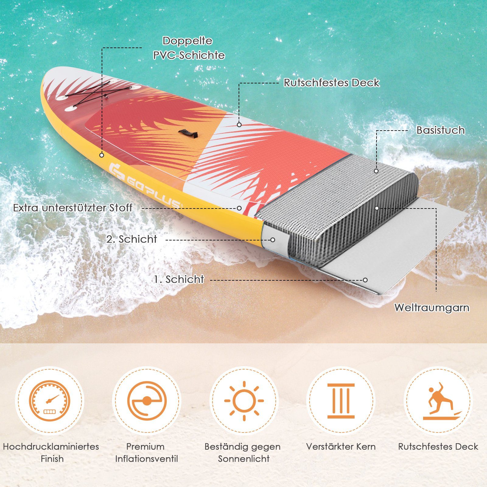 COSTWAY SUP-Board Stand Up Paddle Board, 320cm bis 150kg, mit Pumpe