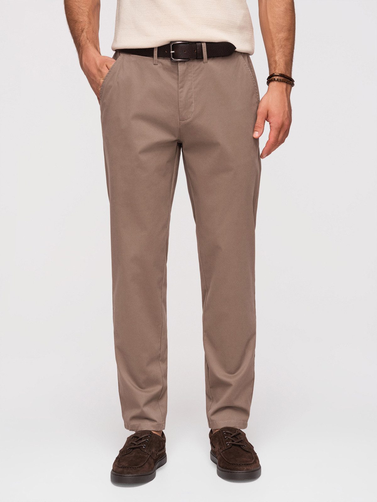 OMBRE Chinos Herren Chino Hose Regular Fit Baumwolle Braun L (kein Set, 1-tlg) Peach-Effekt