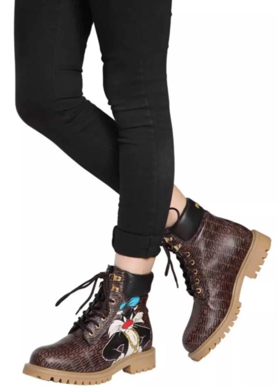 Moschino Looney Tunes Tweety & Sylvester Combat Boots Limited Edition Bootsschuh Limitierte Edition, Sammlerstück, weltweit ausverkauft