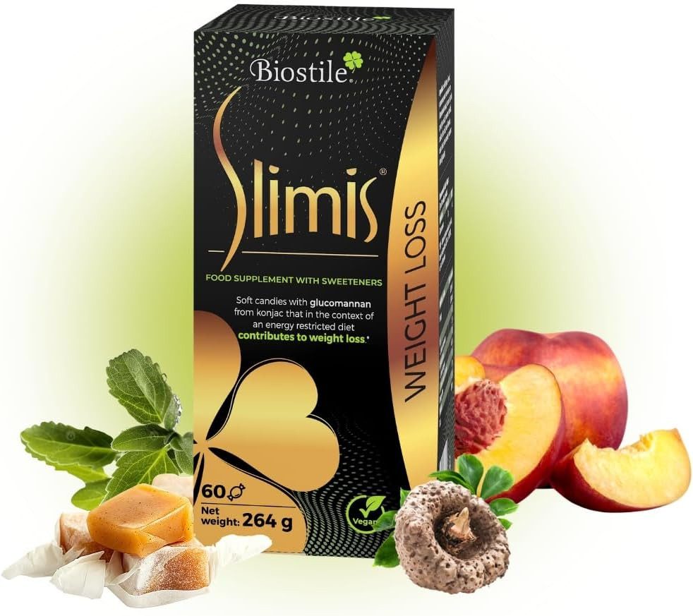 Biostile Glucomannan Soft-Chews für Sättigung und Gewichtskontrolle Bonbons, 264 g, Pfirsichgeschmack, Mit Konjak Glucomannan, 60 Bonbons