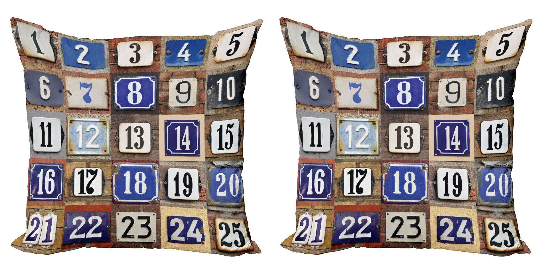 Kissenbezüge Modern Accent Doppelseitiger Digitaldruck, Abakuhaus (2 Stück), Nummer Hausnummern Collage