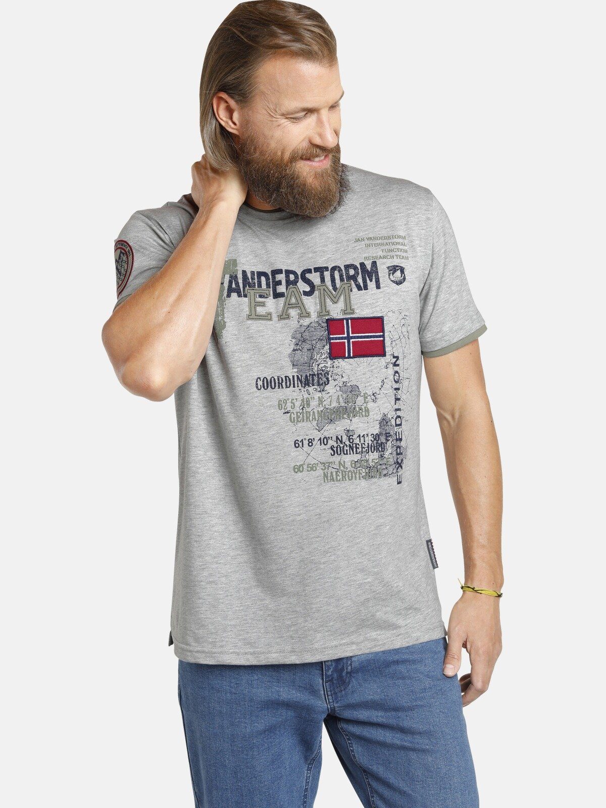 Jan Vanderstorm T-Shirt SÖLVE aus robustem Baumwolljersey grau