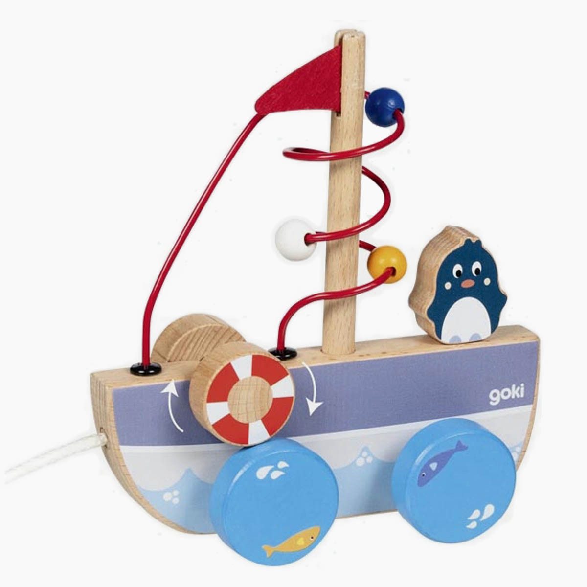 goki Nachziehspielzeug Ziehschiff Ahoi mit Motorikschleife, (1-tlg), mit doppeltem Spielspaß