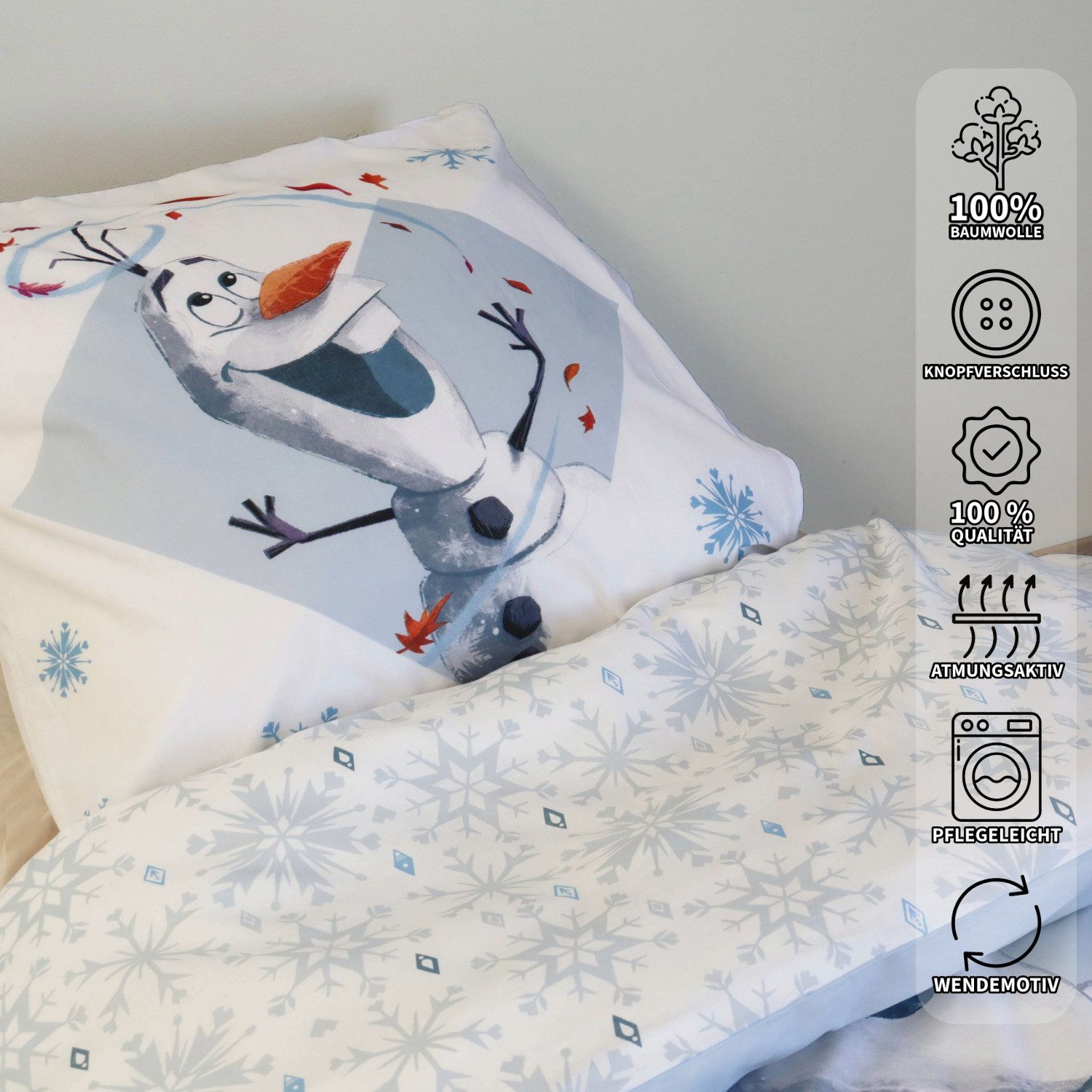 BrandMac Kinderbettwäsche Disney Frozen Eiskönigin Bettwäsche Olaf Anna Elsa 135x200cm, 2 teilig, Langlebig