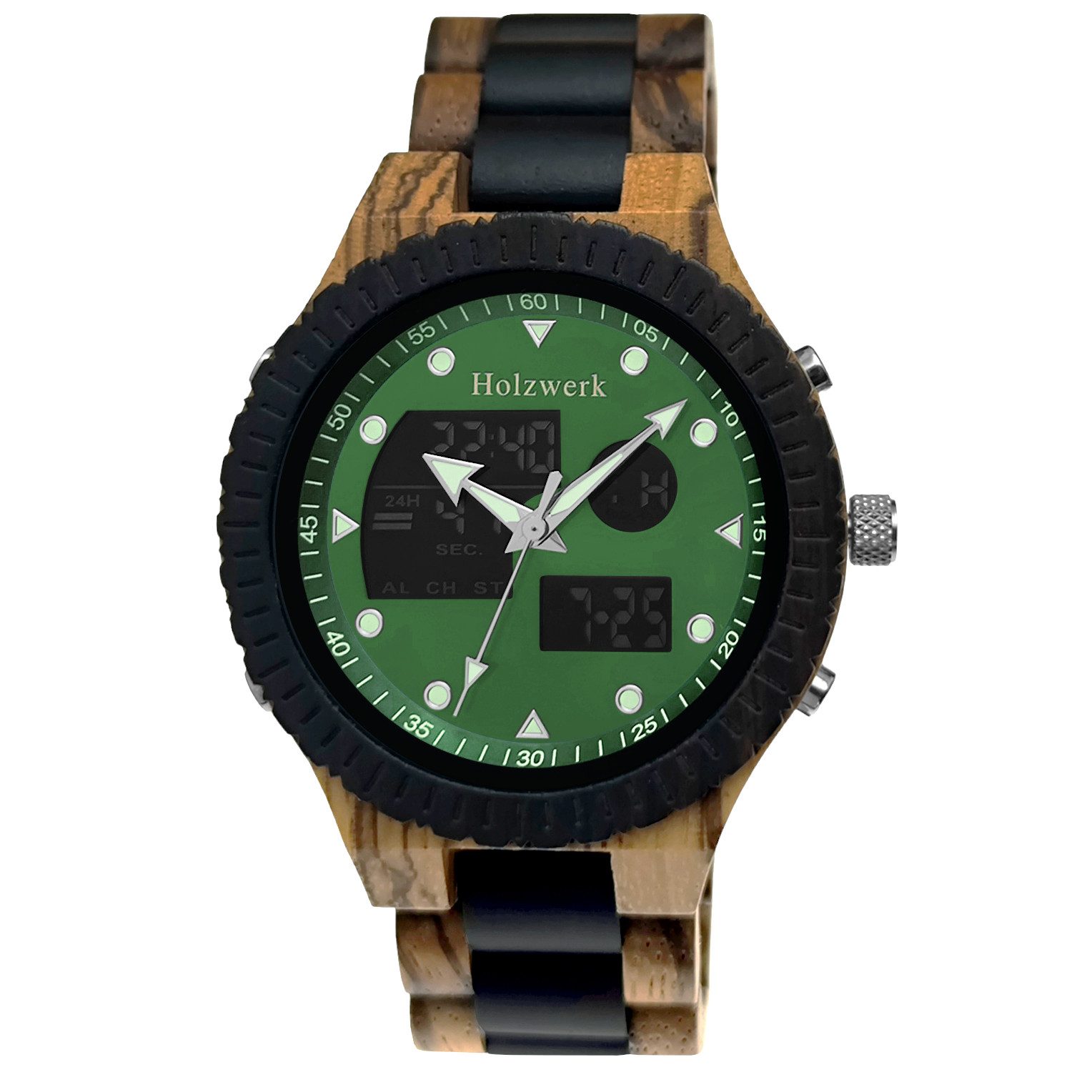 Digitaluhr FILDERSTADT Holz Armband Uhr mit Datum, grün, schwarz FILDERSTADT