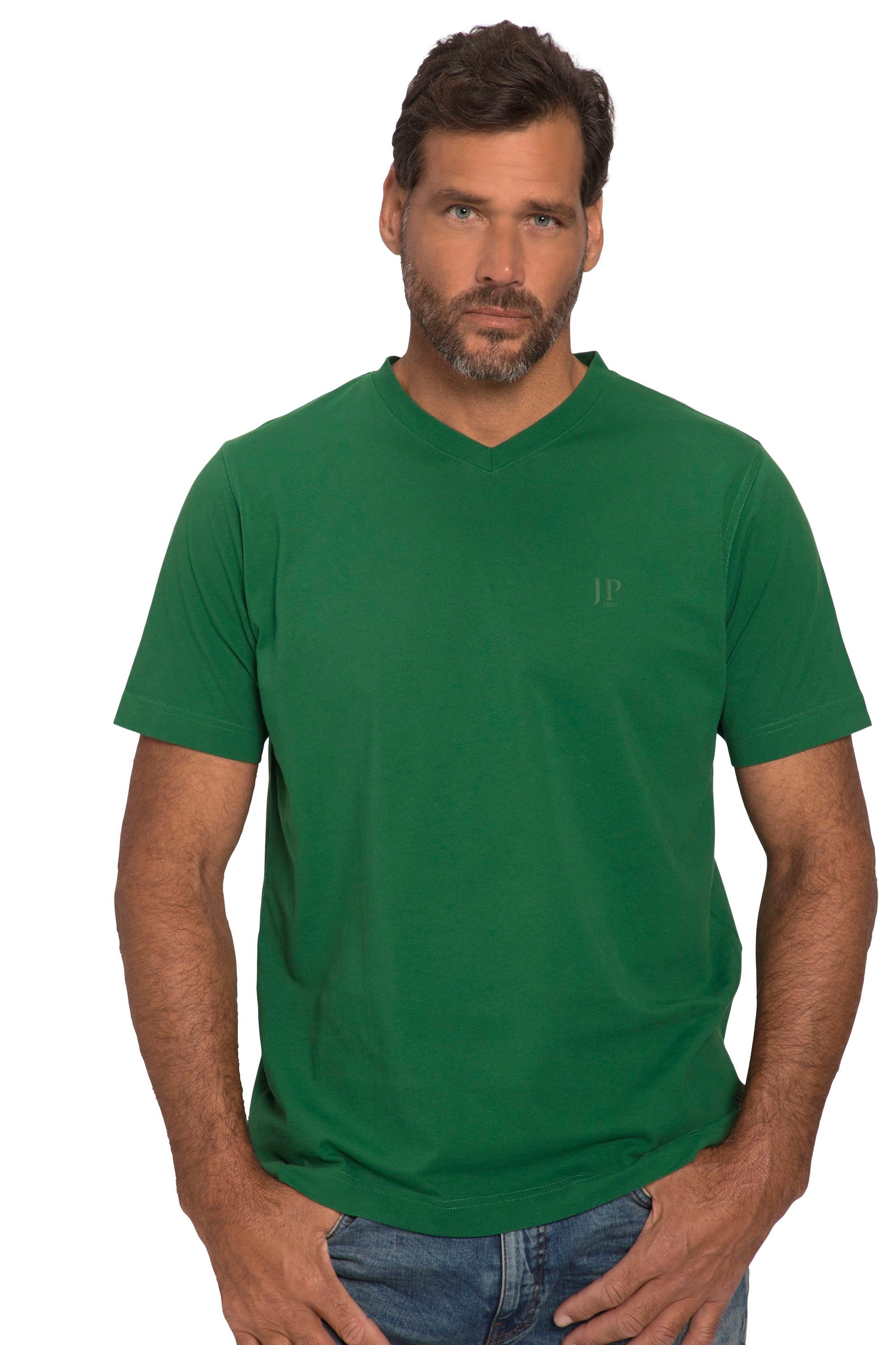 T-Shirt Halbarm Basic smaragdgrün (2-tlg) 2er-Pack V-Ausschnitt JP1880 T-Shirts