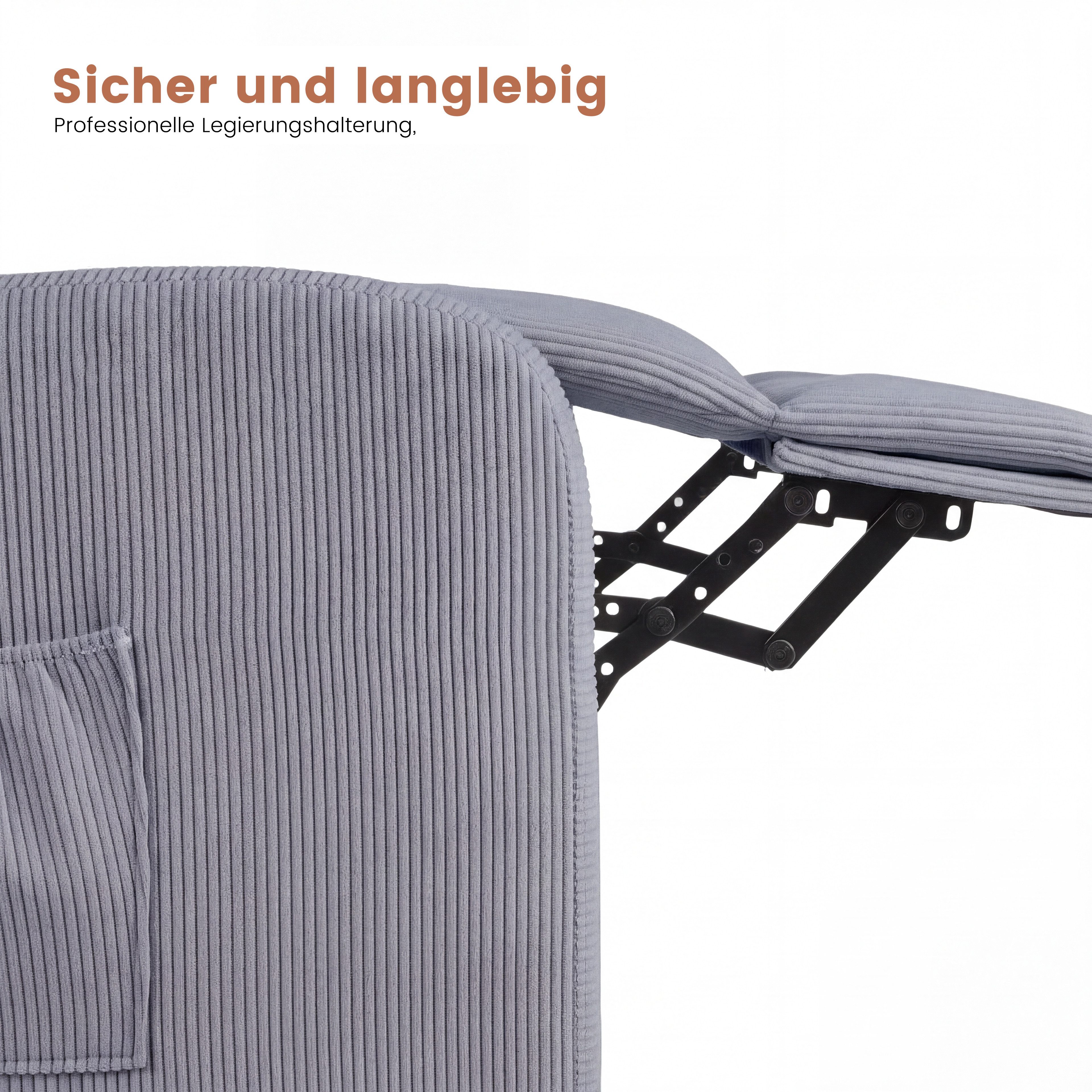 oyajia Relaxsessel Ergonomischer Liegesessel mit Relaxfunktion (verstellbare Rückenlehne & Seitentasche für mehr Funktion, Cordstoff), Fernsehsessel, bis 150 kg belastbar, 95°-145°