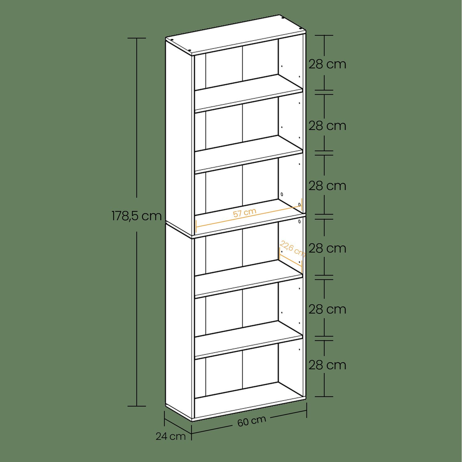 VASAGLE Bücherregal 6-stöckiges Regal, 178cm, 24 x 60 x 178,5 cm, für Wohnzimmer, Homeoffice, Standregal – Bild 3 von 5