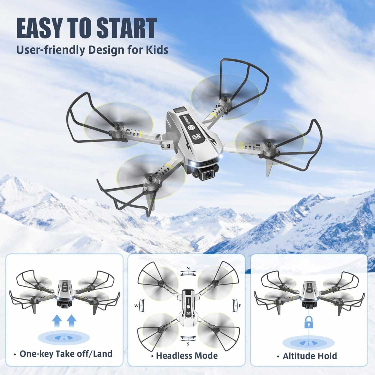 360° TOPRCBOXS Flips) Flugbahnflug (1080P, Drohne Kamera faltbare FPV-Quadcopter Gestensteuerung