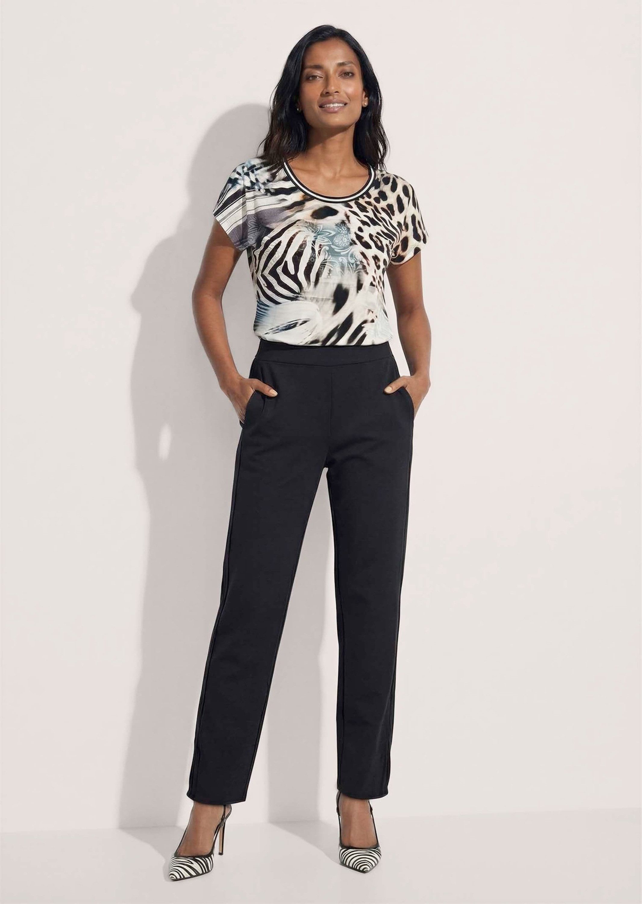 MADELEINE Jerseyhose Barrel-Leg-Hose aus Jersey O-Shape-Silhouette mit elastischem Bund & Eingrifftaschen