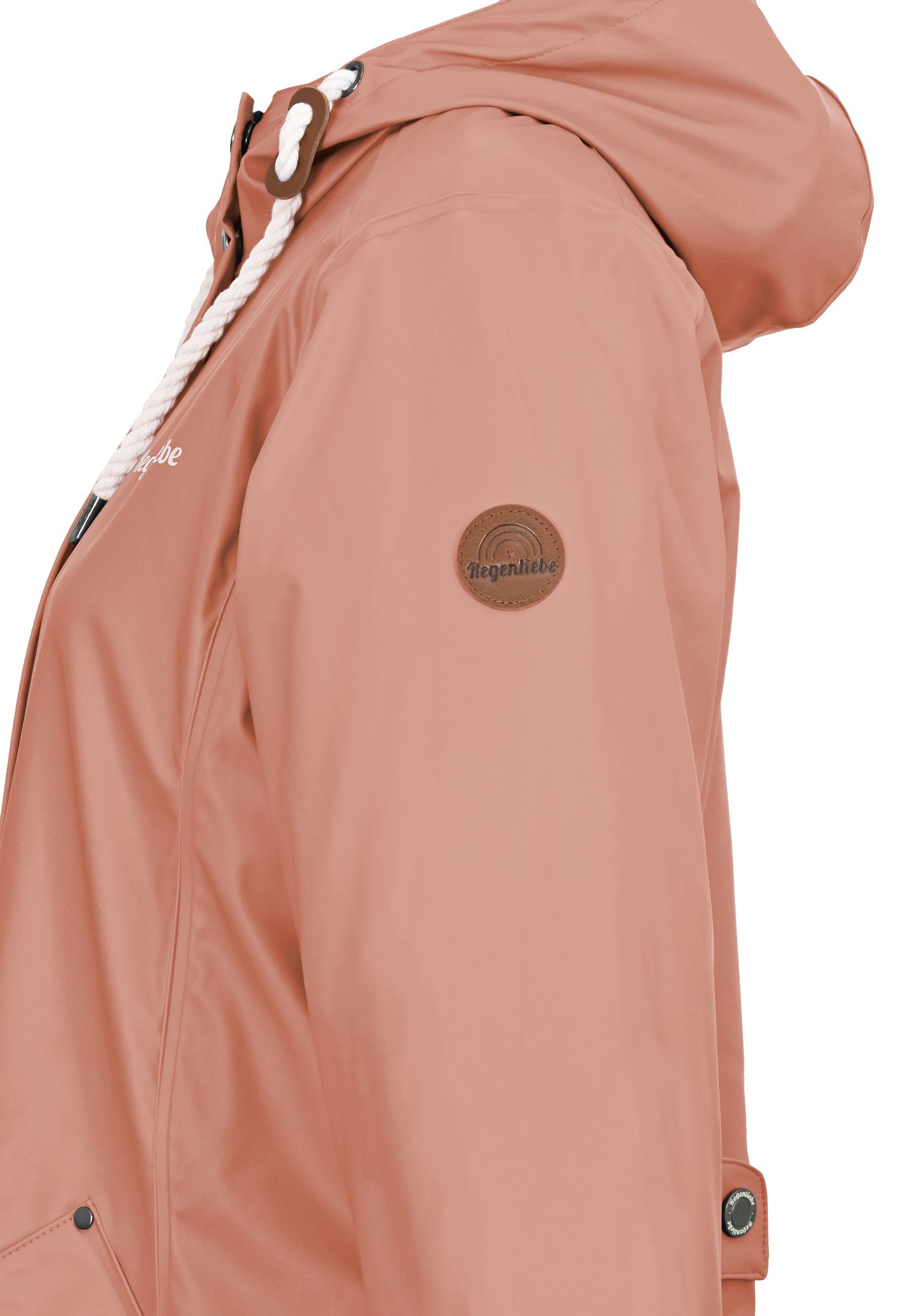 Regenliebe taillierter Kapuze mit Friesennerz Regenmantel alt-rosa verstellbaren Regenjacke