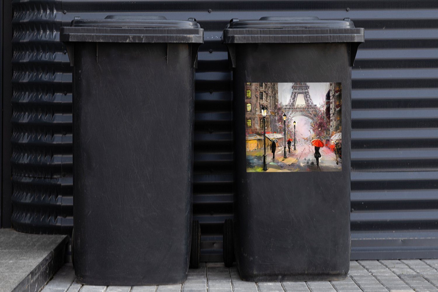 Paris St), Regenschirm Wandsticker - - Container, Ölgemälde Mülleimer-aufkleber, Mülltonne, Eiffelturm (1 - Sticker, - MuchoWow Gemälde Abfalbehälter