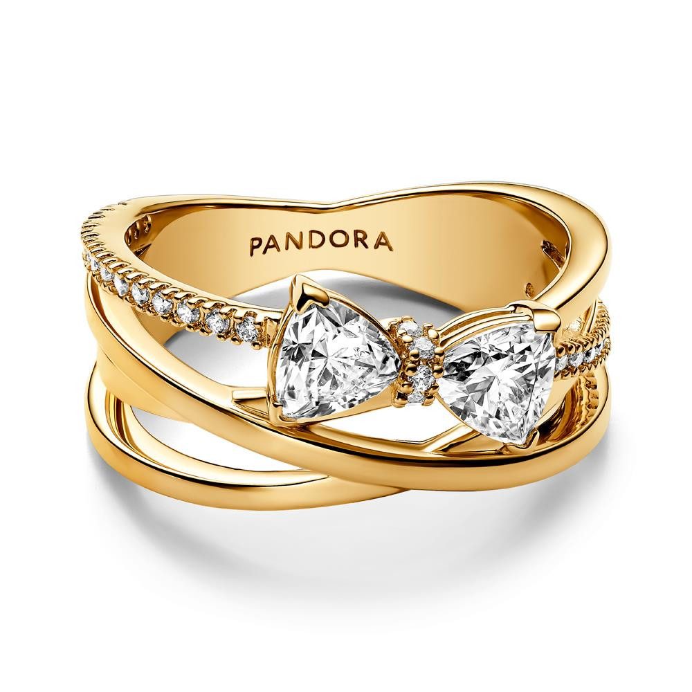 Pandora Fingerring Ring für Damen mit Schleife, vergoldet, Zirkonia von PANDORA Timeless