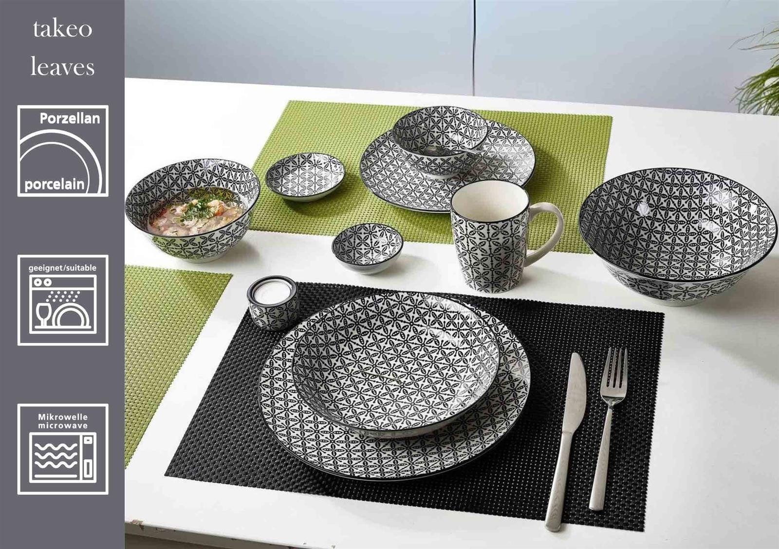 Ritzenhoff & Breker Schale Takeo Leaves Müslischalen ø 15,5 cm 6er Set, Porzellan, (6x Schale, 6-tlg)