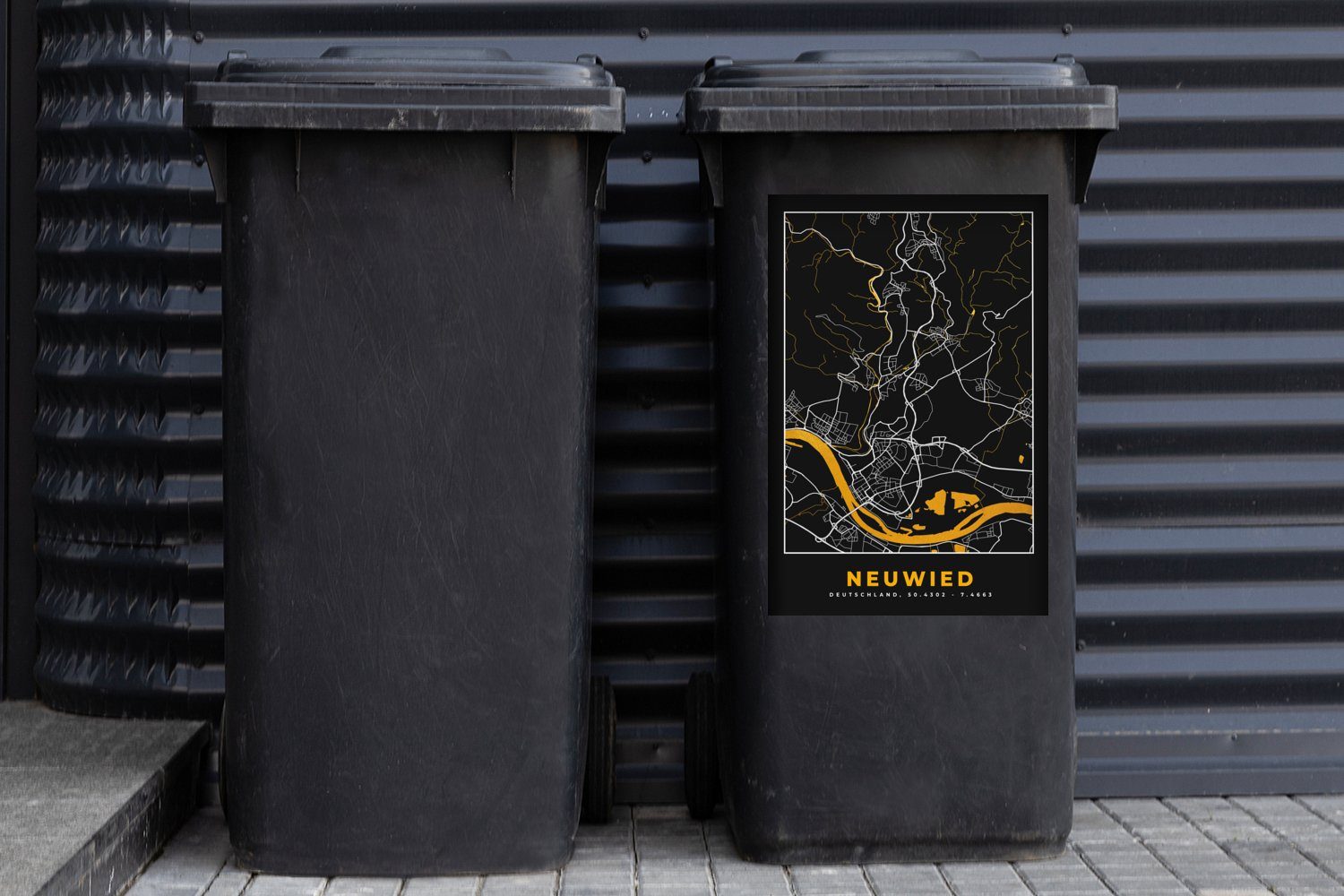 Gold MuchoWow St), - - Container, - Karte Mülltonne, - Mülleimer-aufkleber, (1 Wandsticker Sticker, Stadtplan Deutschland Abfalbehälter Neuwied