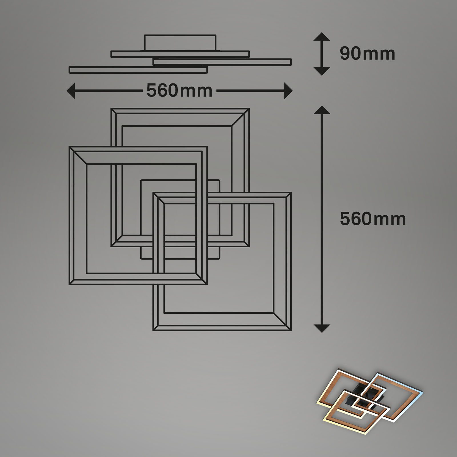 LED Nachtlichtfunktion, fest Fernbedienung, Tageslichtweiß, cm LED Warmweiß, CCT, Farbwechsler, Deckenleuchte Kaltweiß, verbaut, Memoryfunktion, Neutralweiß, Briloner 3729-015, 56 Leuchten schwarz,