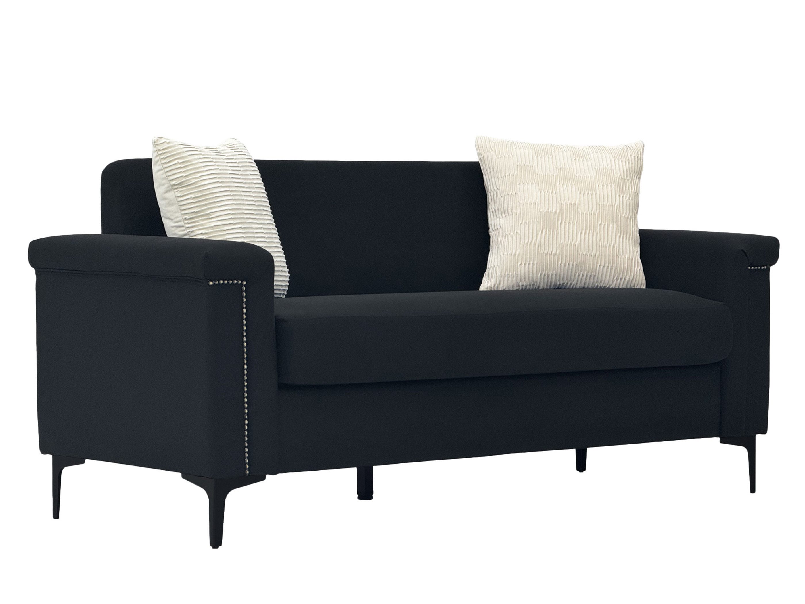 SeedWave Sofa 2 Sitzer Sofa mit Sitzbreite 134cm, Leinenbezug, Nietenverzierung, 2 Zierkissen, Sitzkissen mit federkern & hochelastischem Schaumstoff
