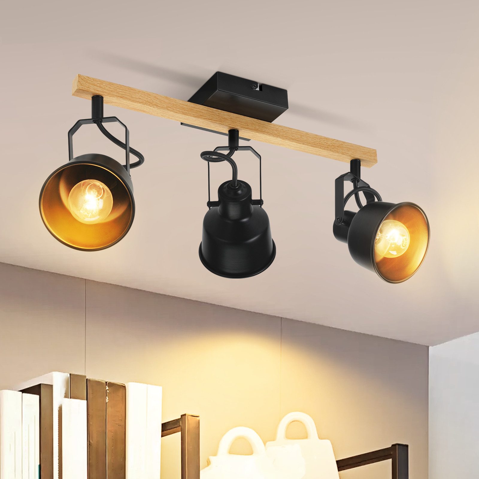 Nettlife Deckenstrahler Vintage Holzmaserung Schwarz/Weiß Schwenkbar günstig online kaufen