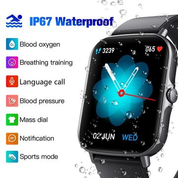 Mutoy Smartwatch, Fitness Tracker Uhr 1.69 Zoll HD Voll Touchscreen Smartwatch IP67 Wasserdicht Fitness Uhr mit Pulsmesser Schrittzähler Schlafmonitor, Stoppuhr Musiksteuerung, Temperaturmessung, Aktivitätstracker, Uhren Smart Watch für Damen Herren kompatibel iOS Android