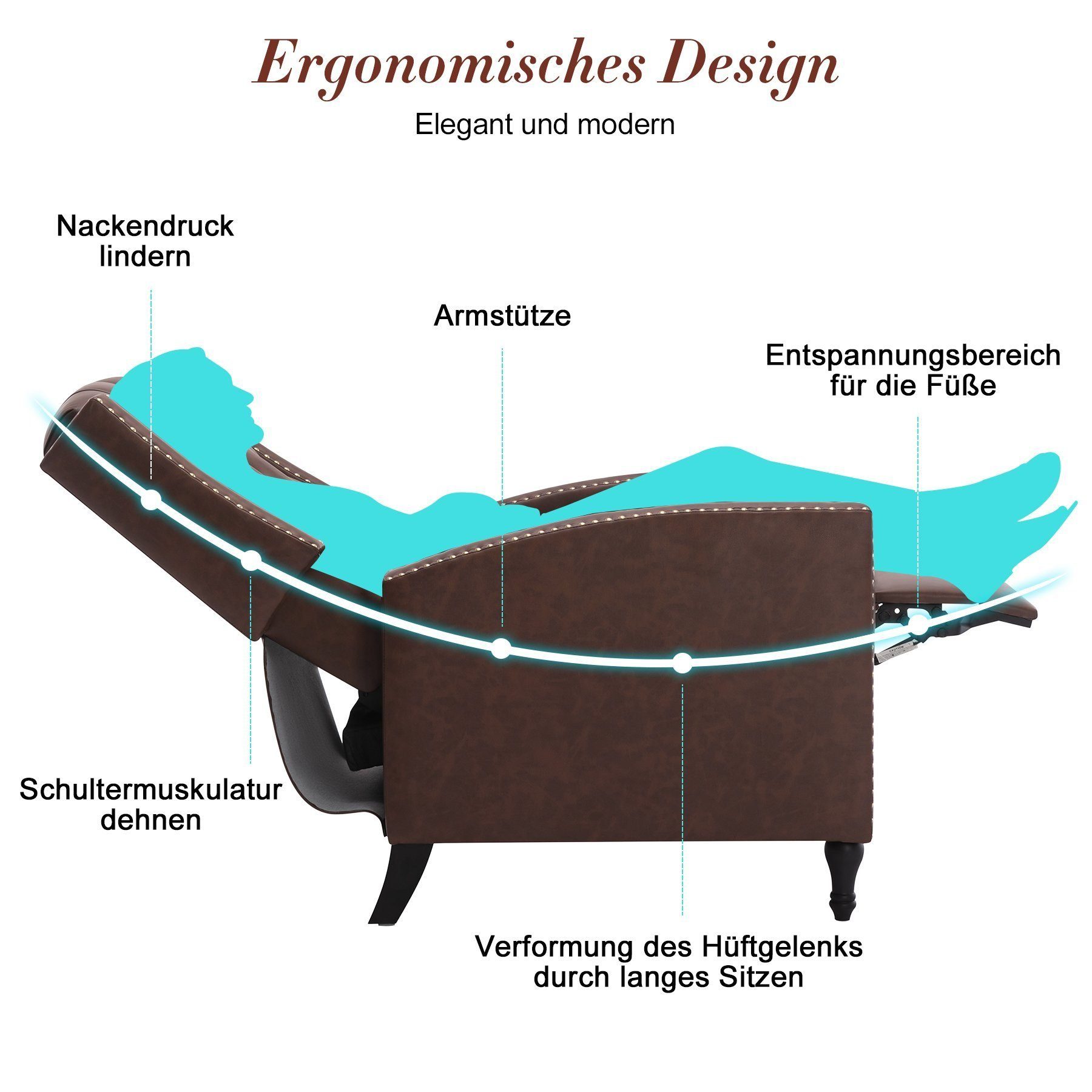 HomeMiYN Relaxsessel Relaxsessel liegefunktion Push Back Sessel Fernsehsessel Wohnzimmer, Verstellbar